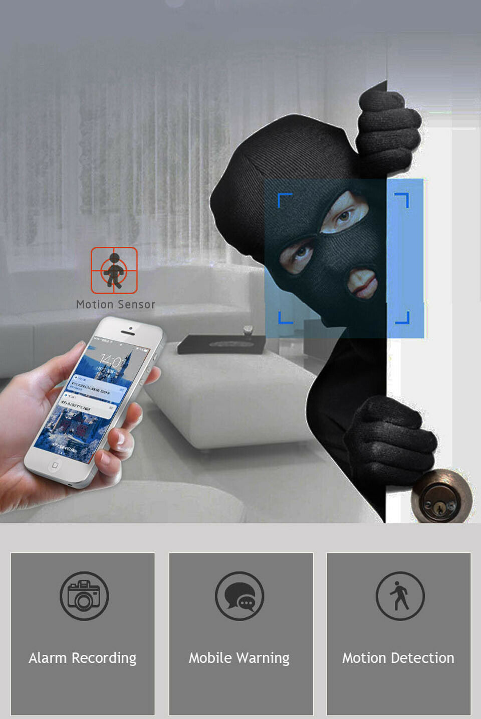 Trådlös WiFi IP-kamera med 360° övervakning (355°/90°) och 1080P HD. Mörkerseende upp till 30 m, rörelse- och ljudlarm i mobilen. Tvåvägsljud för kommunikation. Stöd för 2.4GHz WiFi, microSD (64 GB) och molnlagring. Perfekt för hemmet.